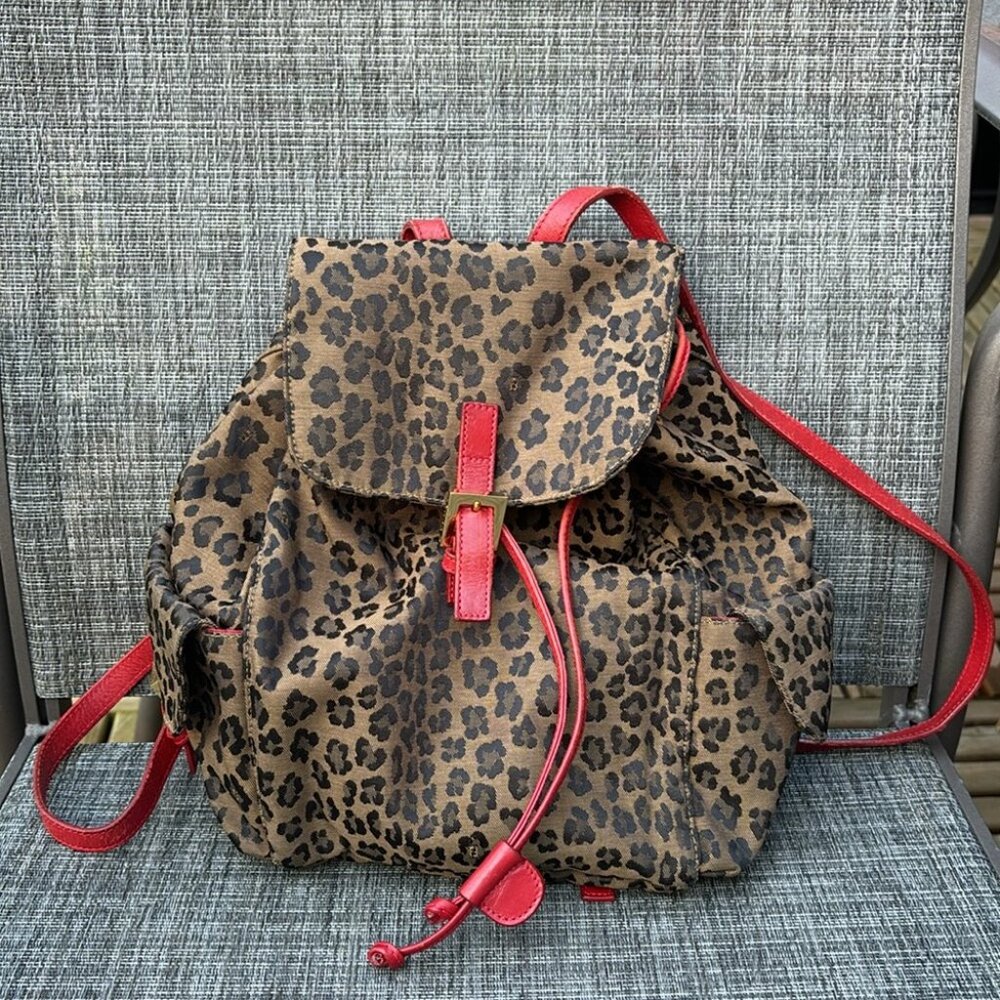 Fendi Leopard Print Backpack with Red Trim - Picture 3 of 16